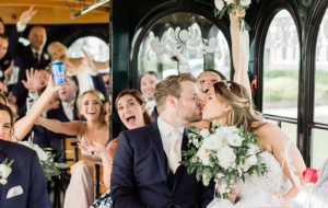 bridal-party-on-trolley wedding transportation newport ri